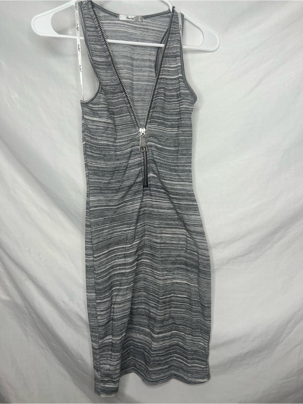 Papaya Grey Striped Zip-Front Midi Dress